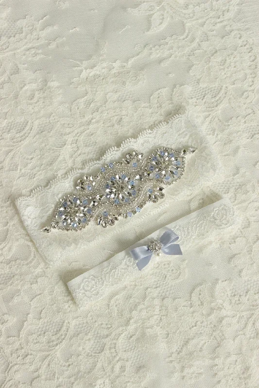 affordable women garters onlineVICTORIA | White Lace Wedding Garter with Light Blue Crystals - Something Blue