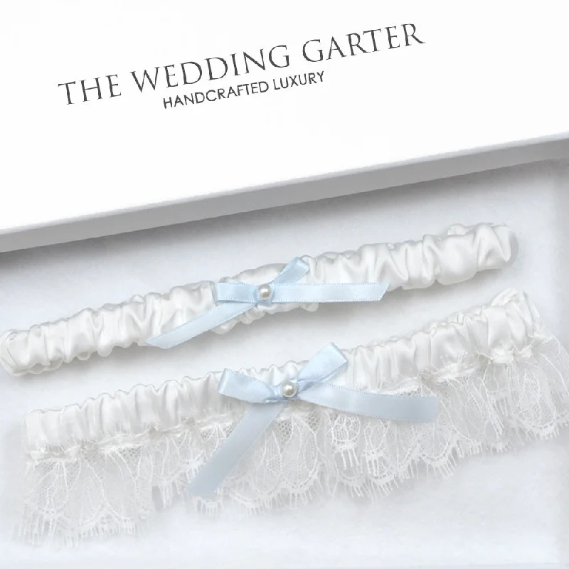 high - end women garters brandsIsabella Chantilly Lace White Wedding Garter Set