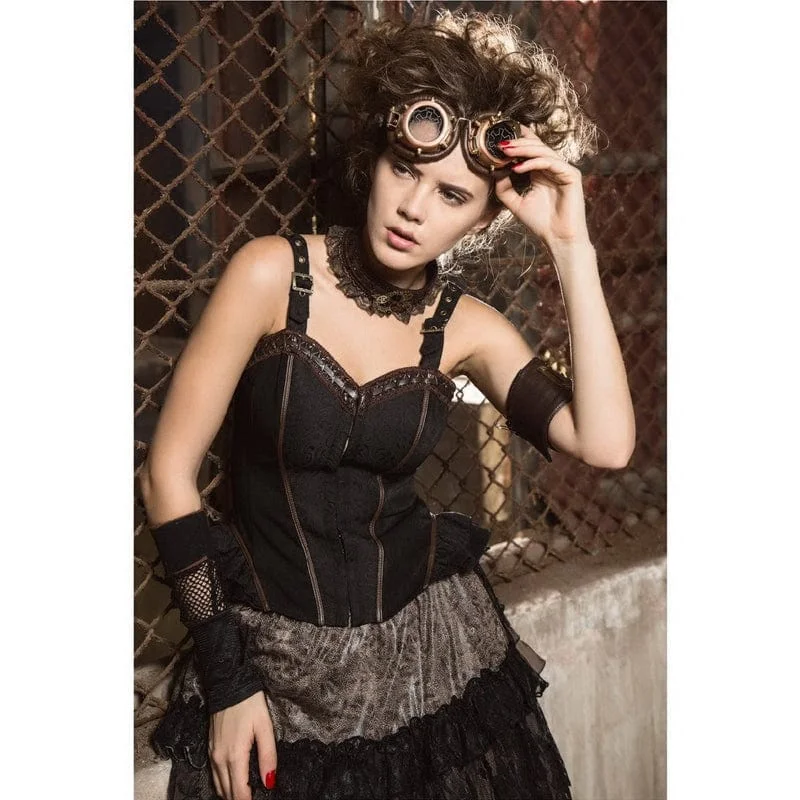 low - cut women bustiers and corsetsWomen's Steampunk Ruffled Buckles Bustier with Choker