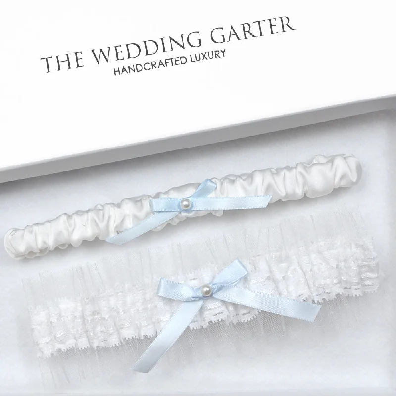 bachelorette party women gartersHolly Tule & White Satin Wedding Garter Set