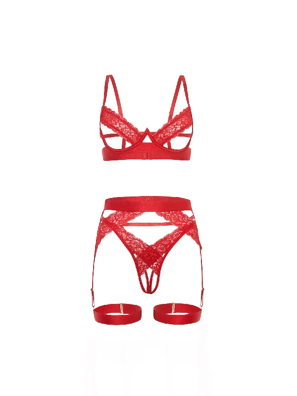 eco friendly women bra and panty sets made from sustainable materialsJessica 3 Piece Peek-A-Boo Bra Set