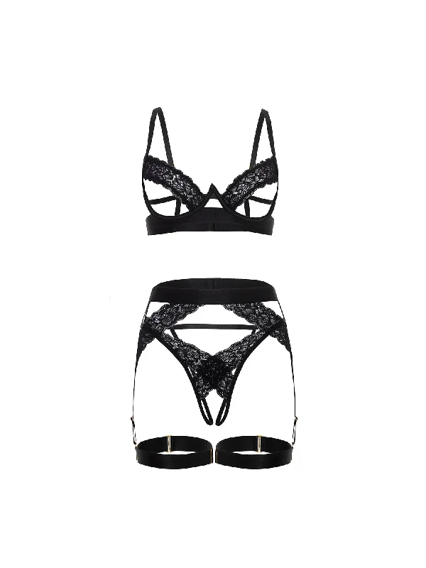 bralette women bra and panty sets for a trendy lookJessica 3 Piece Peek-A-Boo Bra Set