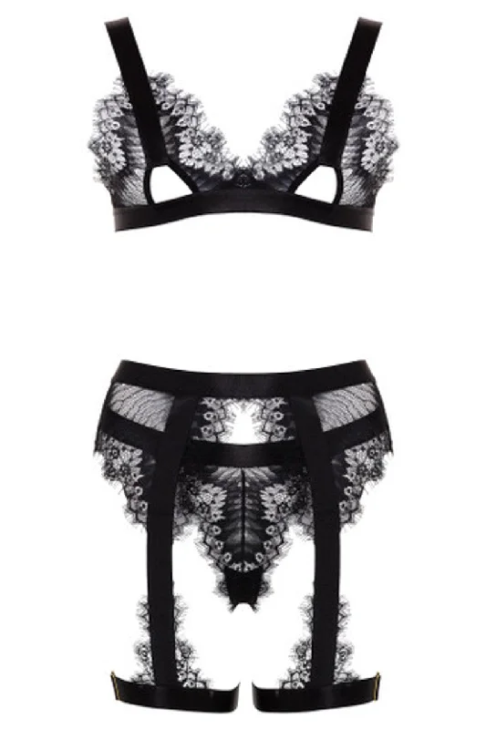 plus size women bra and panty setsJanet Eyelash Lace 3 Piece Bra Set