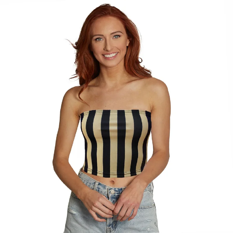 recycled - material women tube top for sustainable fashionBlack & Gold Striped Tube Top