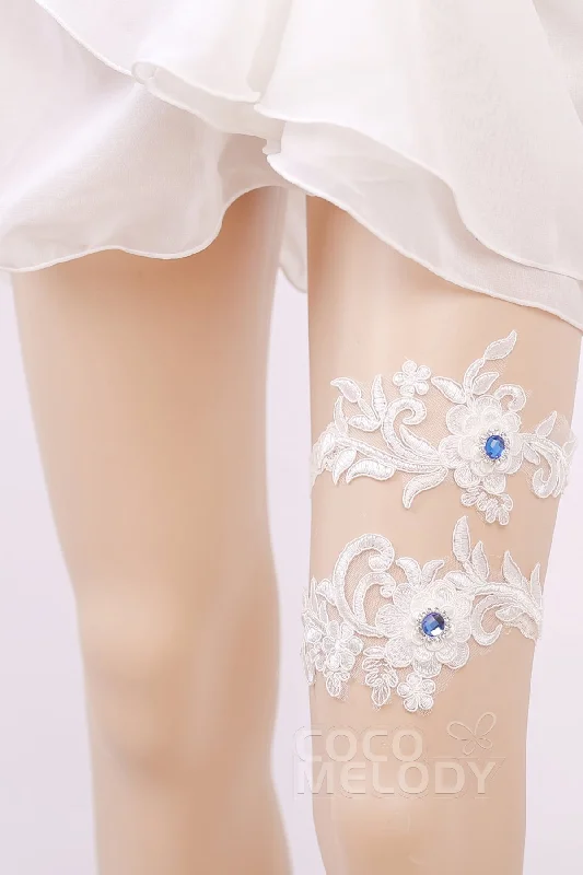 front - fastening women gartersLace Wedding Garter with Diamond WD17017