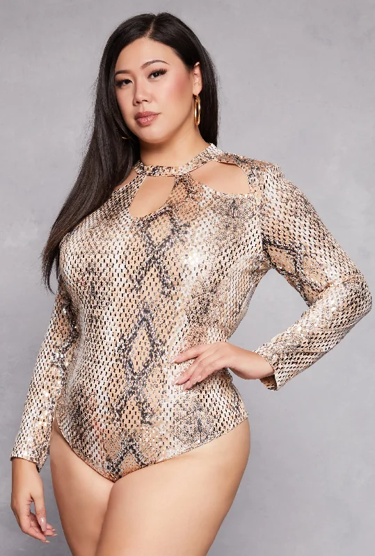 Lace Bodysuits for a Sexy and Elegant Bedroom LookPlus Size Animal Print Foiled Cut Out Bodysuit