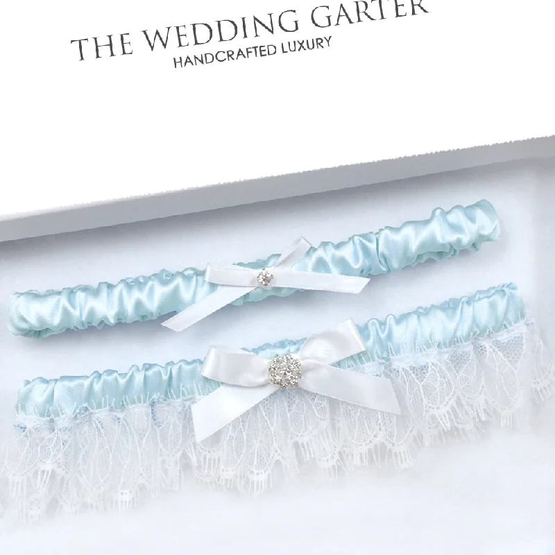 size - specific women gartersDuck Egg Blue Satin Wedding Garter Set