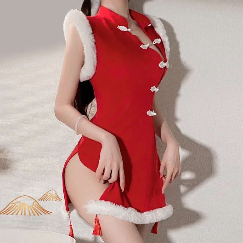 backless women sexy lingerieSexy Chinese Lingerie Cheongsam Vintage Asian Qipao Red Lace Up Backless Dress