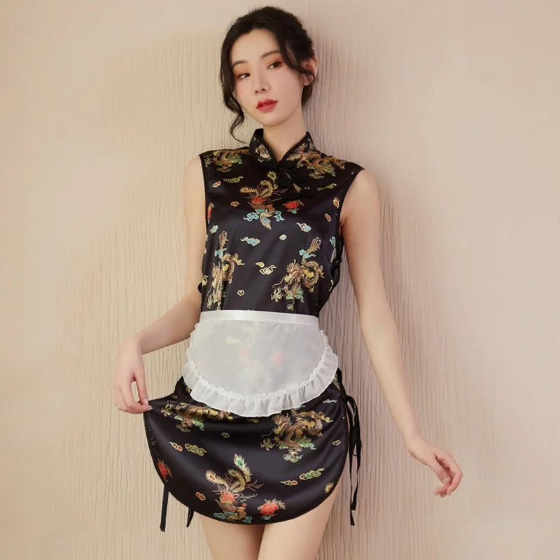 modern women sexy lingerie trendsSexy Maid Costume Exotic Maid Dress Chinese Split Dress with Maid Apron