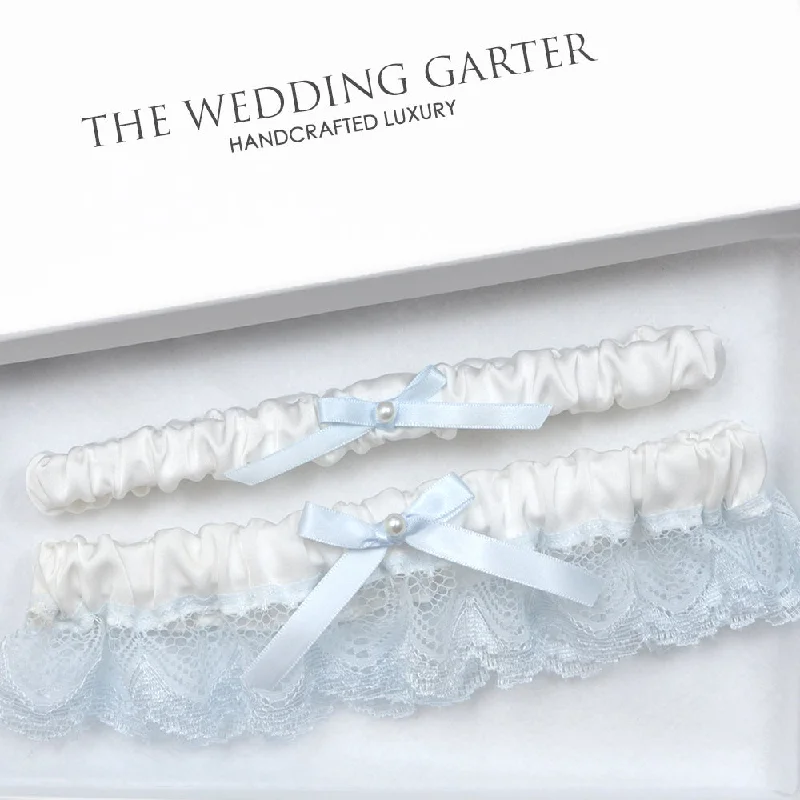 themed women garters for partiesYasmin White & Blue Vintage Wedding Garter Set