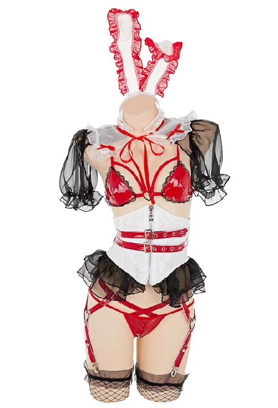 discreet women garters for everyday wearRuffled Red Latex Harness Bunny Cosplay