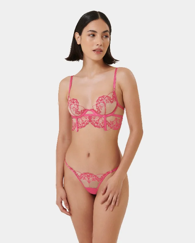 printed women thongs with animal prints for a bold lookSet: Marisa Fuchsia Pink/Sheer