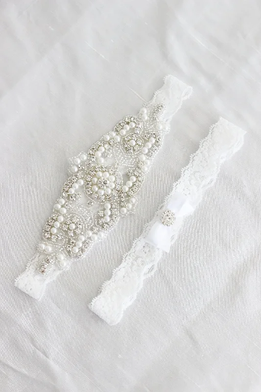 fishnet women garters textureELISABETH | - White Lace Wedding Garter Set with Crystals and Pearls - White Wedding Garters