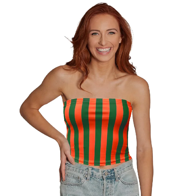 high - low hem women tube top for a stylish and asymmetrical lookGreen & Orange Striped Tube Top