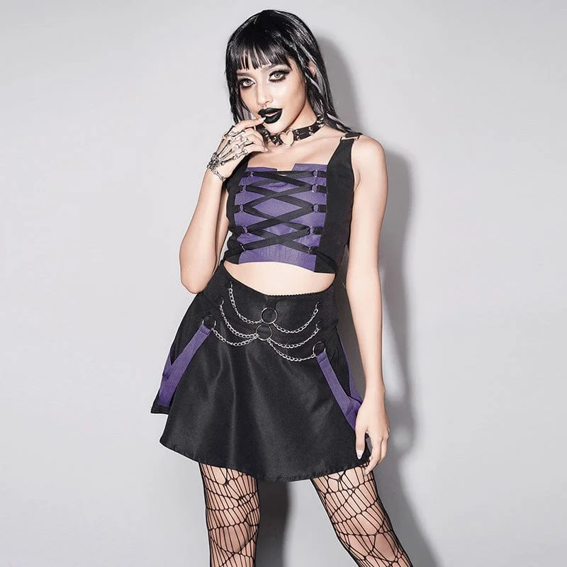 prom women bustiers and corsets dressesWomen's Grunge Double Color Chain Skirt with Bustier