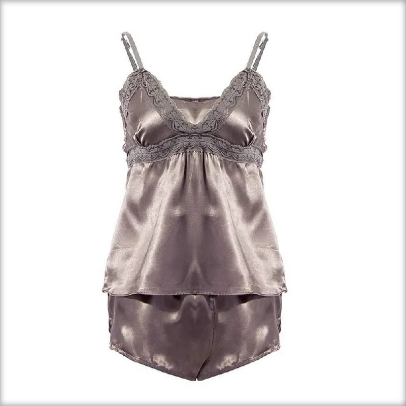 cold shoulder women camisoles & tanks for a trendy vibeGrey Satin Shorts & Camisole Set