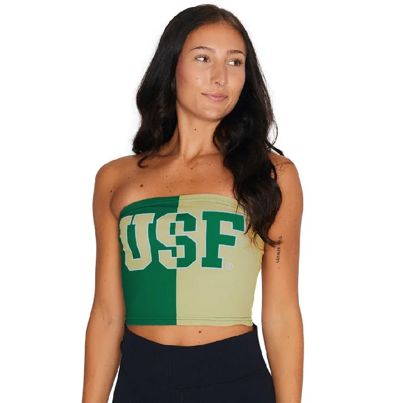 leather women tube top for a tough and edgy lookUSF Two Tone Tube Top