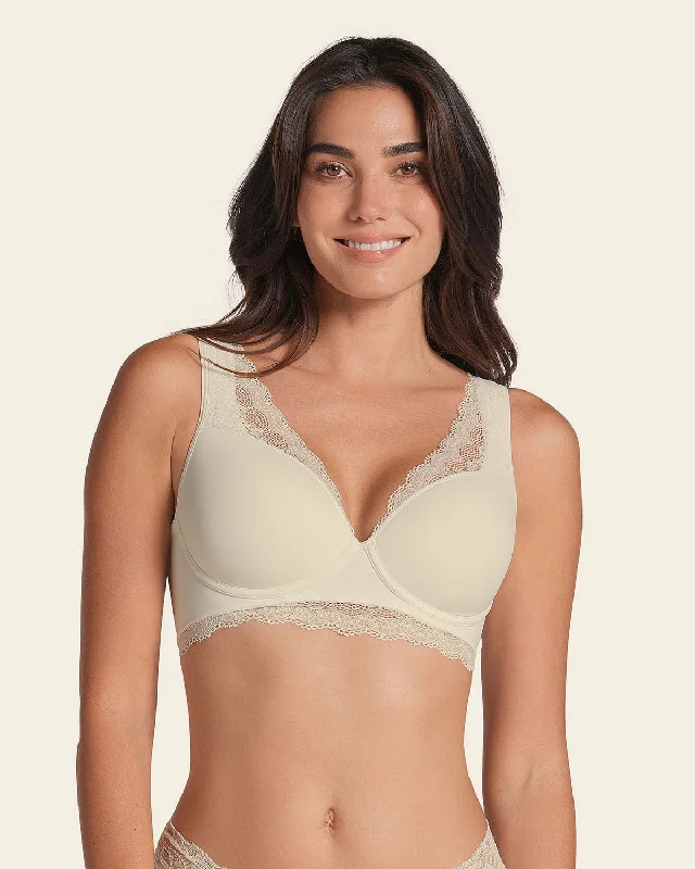 seamless cup women T Shirt Bras for a smooth lookDeep Coverage Soft Lightly-Lined Lace Underwire Bra