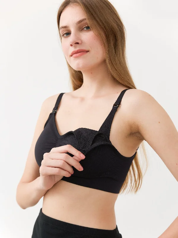 postpartum women nursing braSeamless Front-Clasp Nursing Bra in Black