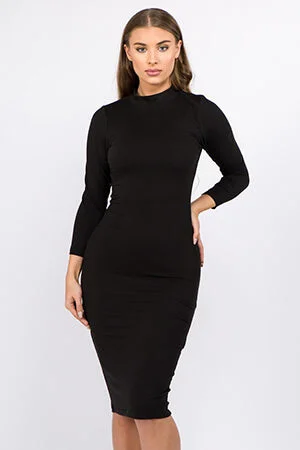 women sexy dresses for cruise vacationsBlack Mock Neck Midi Bodycon Dress