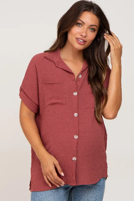 organic cotton hypoallergenic women nursing braBurgundy Collared Button-Down Short Sleeve Maternity Blouse