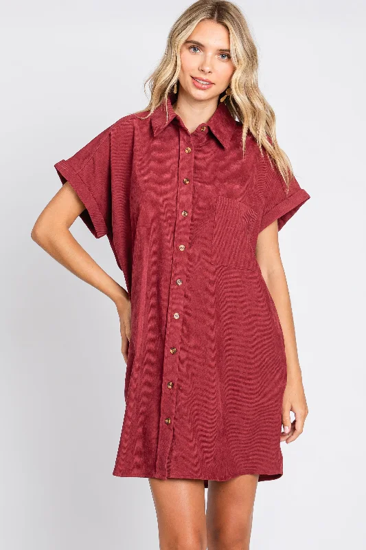 sleep - friendly easy - access women nursing braBurgundy Ribbed Button Down Mini Dress