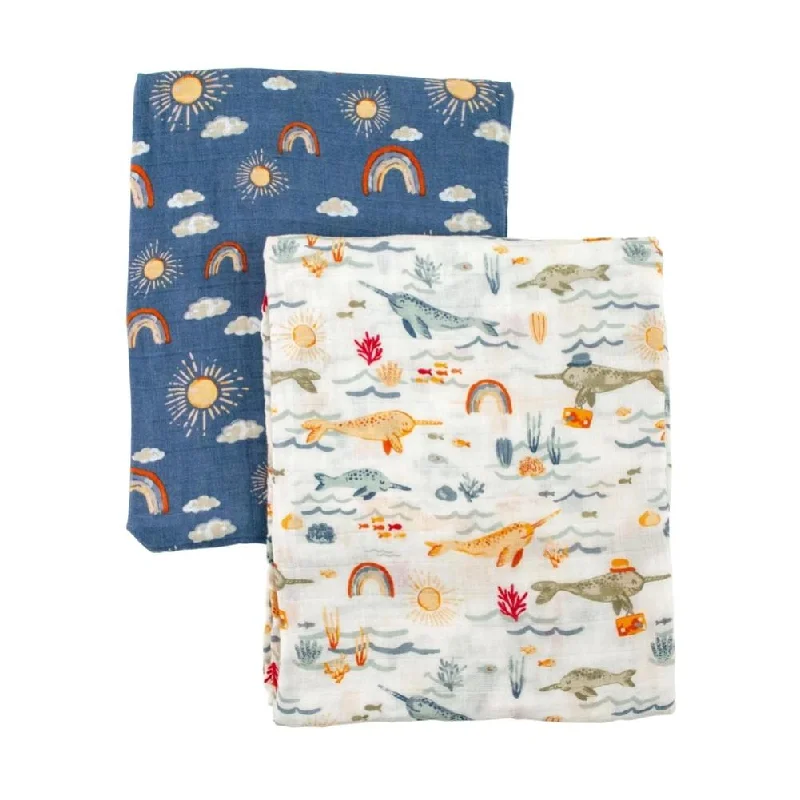 plus size women nursing braClassic Muslin Swaddle 2 pack - Narwhal + Hello Sunshine