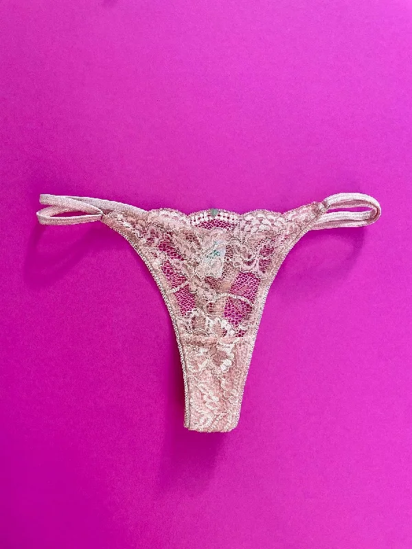 bikini panties for women with a sexy styleClo: Fortuna Lace Adjustable String Thong - Maple Sugar