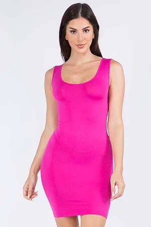 women sexy dresses with bow - back detailsFuchsia Seamless Long Tank Slip Dress