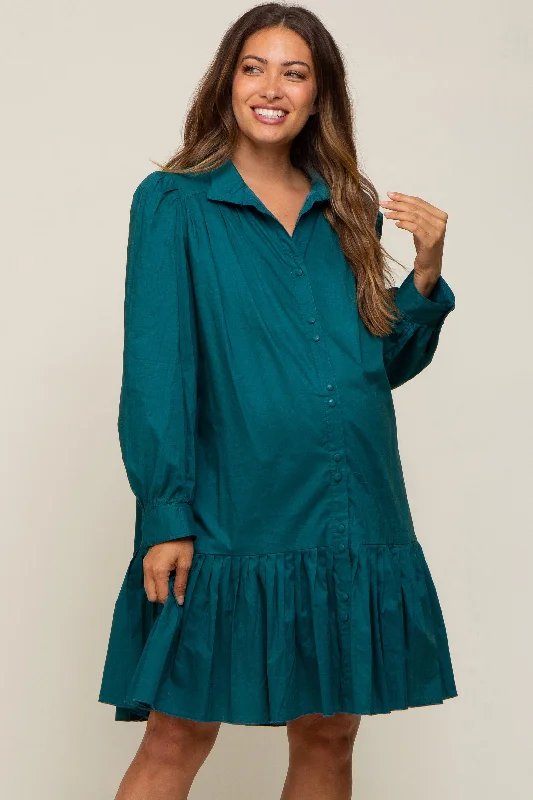 padded cup women nursing braHunter Green Button Down High Neck Long Sleeve Maternity Dress