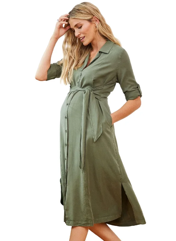 moisture wicking women nursing braKelsy Maternity Dress with Tencel - Khaki