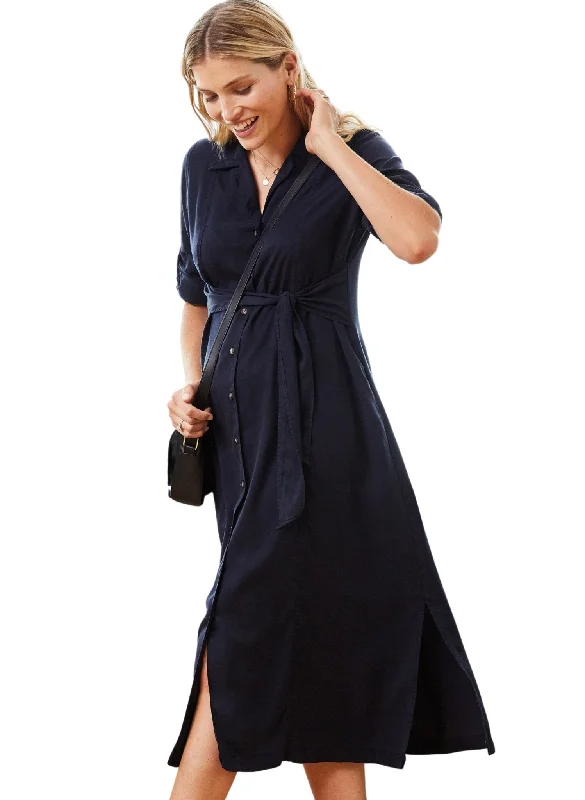 travel friendly women nursing braKelsy Maternity Dress with Tencel - Navy