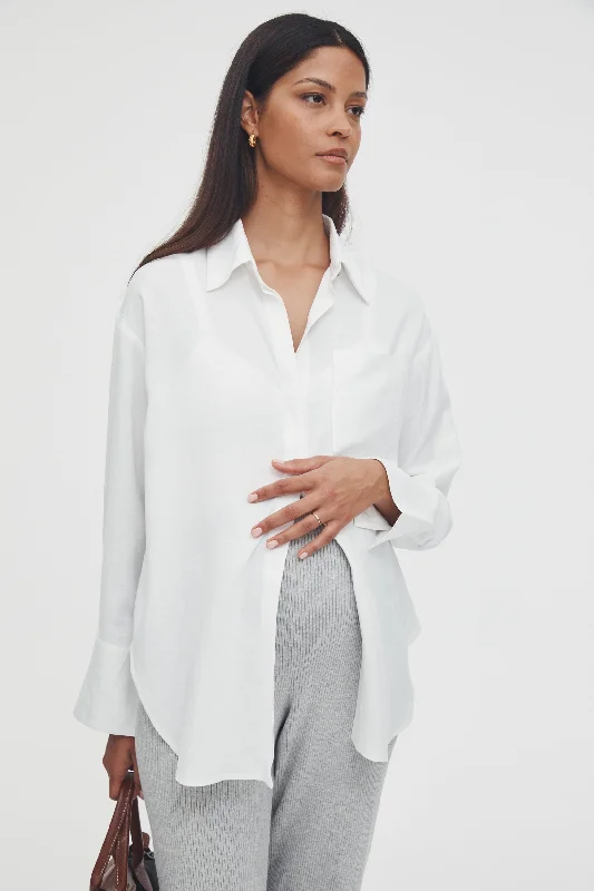 padded moisture wicking women nursing braVacation Linen Shirt (White)