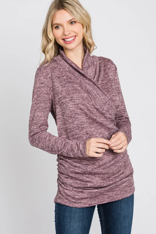 plain and simple women nursing braMauve Soft Heathered Draped Wrap Nursing Top