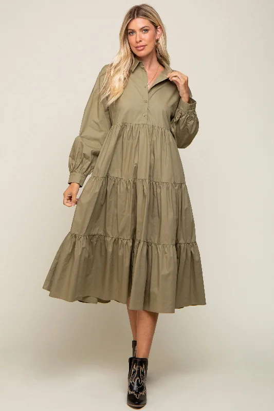 sleep - friendly women nursing braOlive Tiered Button Down Midi Dress