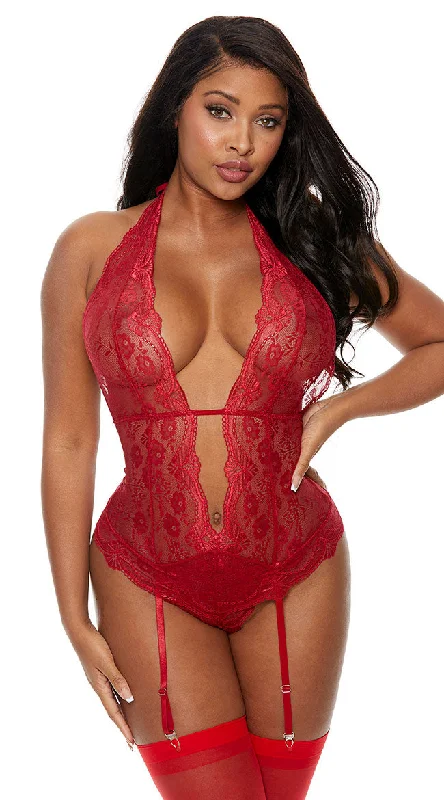 push up women lingerie bras for enhanced cleavagePlunging Lace Garter Teddy