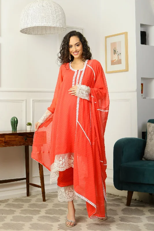 adjustable strap women nursing braPremium Red Rose Maternity & Nursing Kurta With Lace + Bump Band Bottom + Dupatta (3 pc)