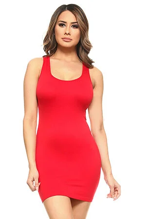 women sexy dresses with lace - trimmed hemlinesRed Seamless Long Tank Slip Dress