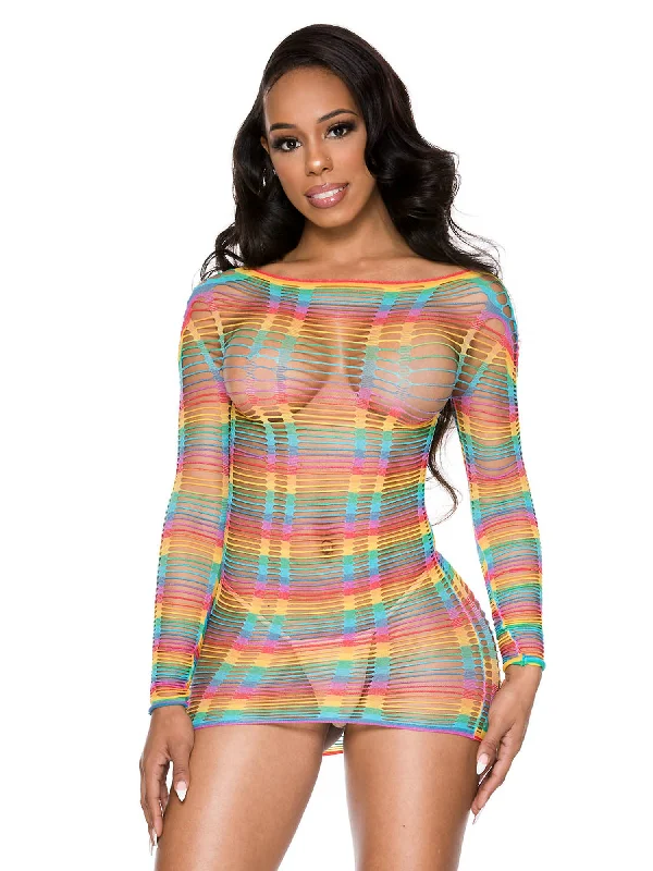 women sexy dresses for salsa congressesScoop Neck Rainbow Net Mini Dress