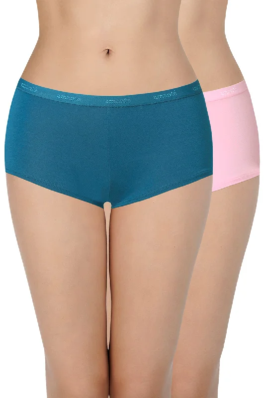 push - up panties for women with enhanced curvesSolid Low Rise Boyshorts (Pack of 2) - C511