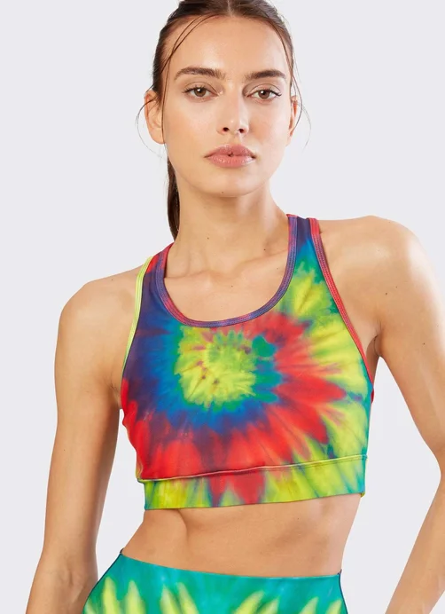 balconette style women bikini briefs for a unique lookSplits59 Women's Geri Cropped Tank Top Sports Bra - Tie Dye