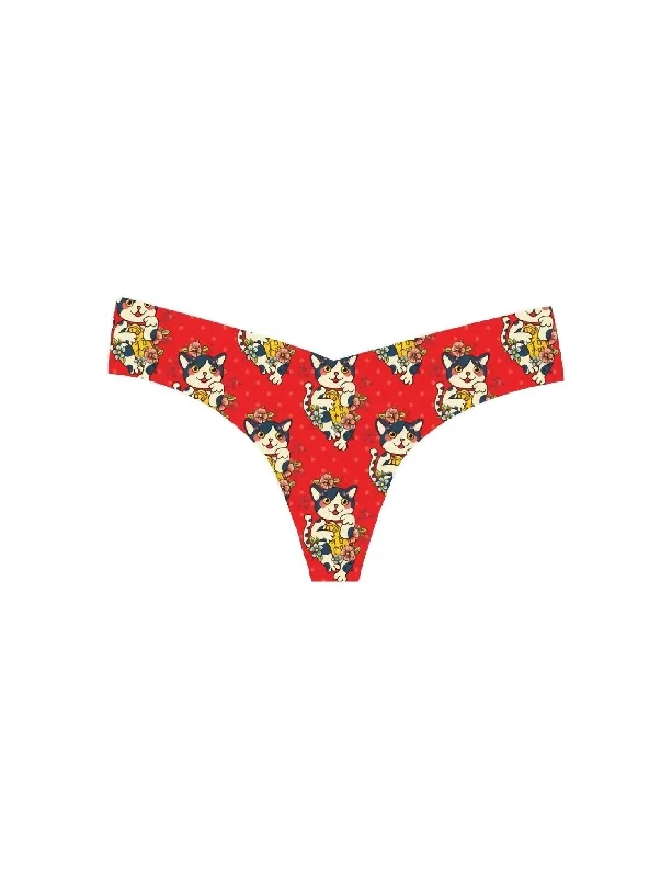 anti - bacterial women thongs for intimate hygieneWomen's Printed Low Rise Thong In Lucky Kitty