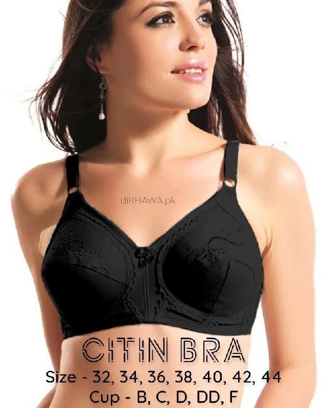 moisture wicking sleep bras for hot sleepersCitin Bra - Flourish - Black Bra - Non Padded & Non Wired Bra - Minimizer Bra