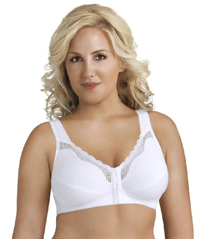 supportive sports bras for runningExquisite Form Fully Front Close Wire-Free Cotton Posture Bra With Lace - White