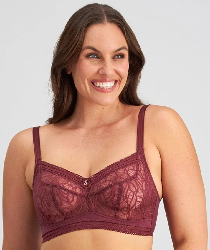 balconette lace bras for a feminine touchFayreform Mysterious Wire-Free Bra - Windsor Wine