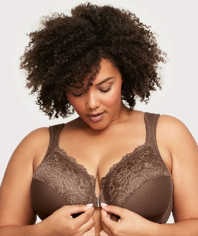 balconette lace bras for a feminine touchGlamorise WonderWire Front-Closure Bra - Mocha