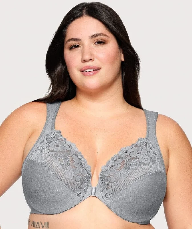 padded bras for added volumeGlamorise WonderWire Front-Closure Cotton Bra - Silver