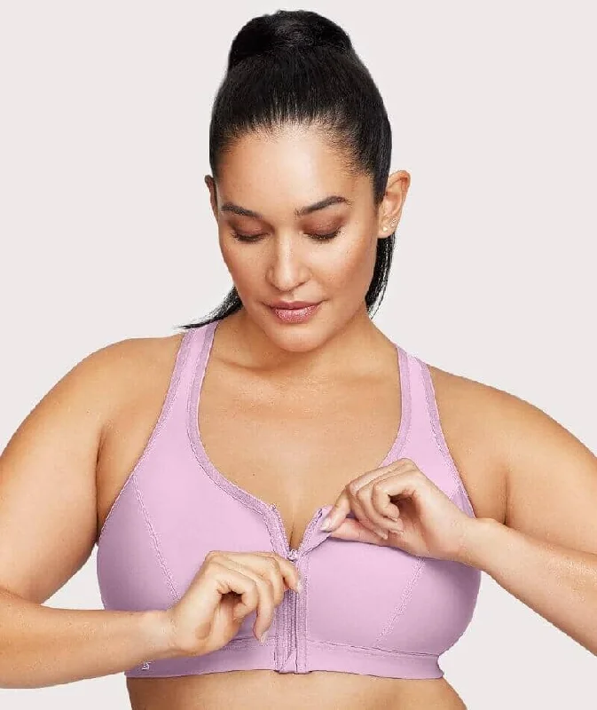 moisture wicking sleep bras for hot sleepersGlamorise Zip Up Front-Closure Wire-Free Sports Bra - Lavender