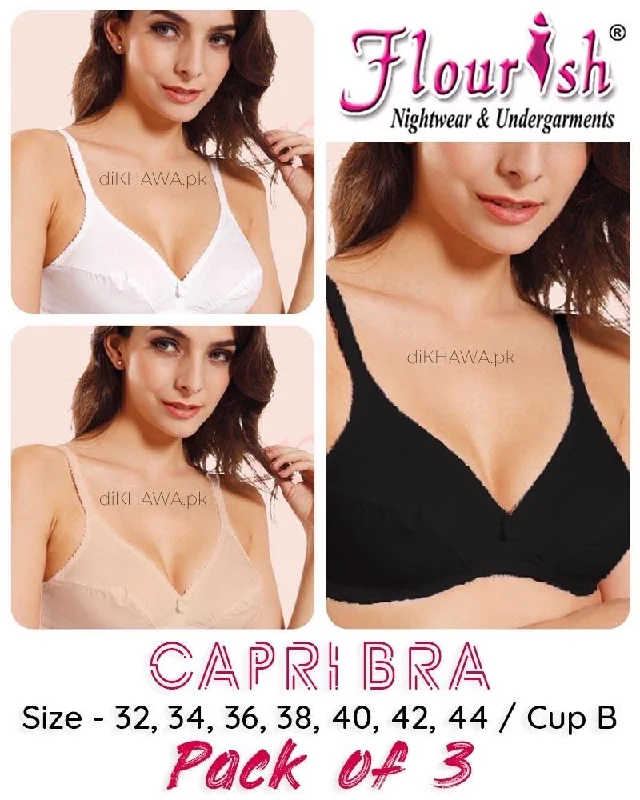 balconette push up bras for a lifted lookPack of 3 - Capri Bra - Flourish - Non Padded & Non Wired Basic Cotton Bra