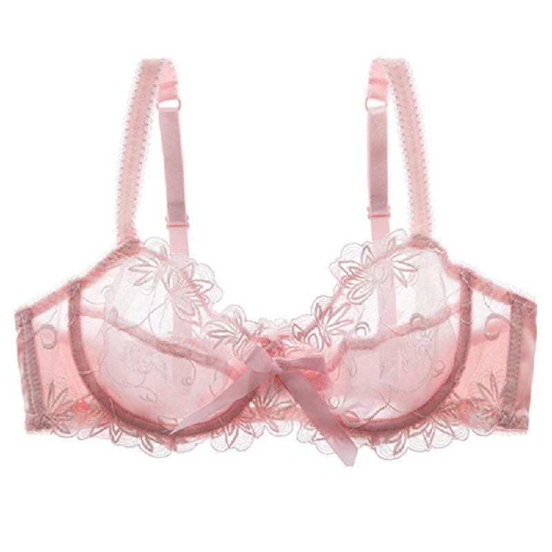 sexy backless push up brasSexy Bridal Bra - Underwired Pink Net Lace Non Padded Bra